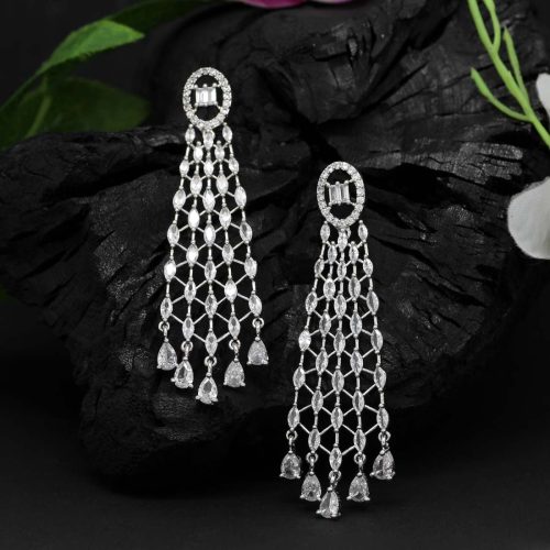 White Color American Diamond Earrings