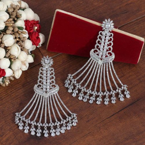 White Color American Diamond Earrings