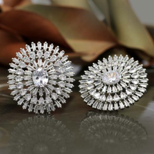 White Color American Diamond Earrings