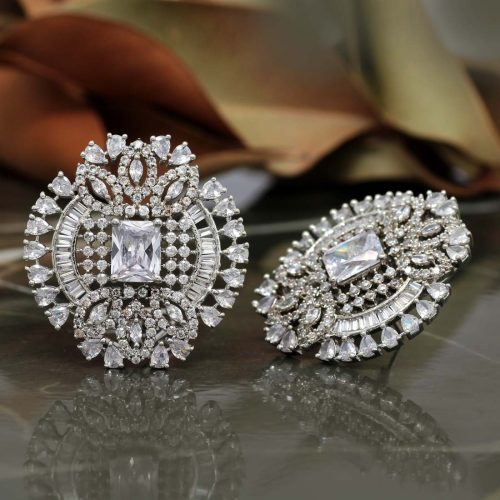 White Color American Diamond Earrings