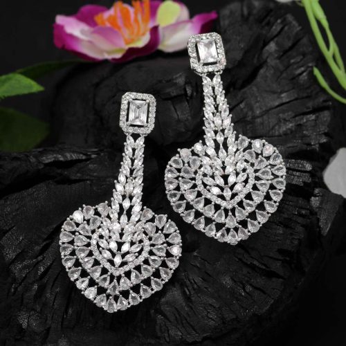 White Color American Diamond Earrings