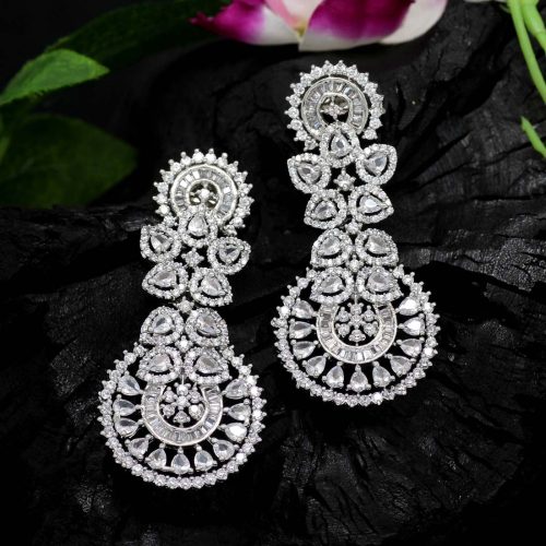 White Color American Diamond Earrings