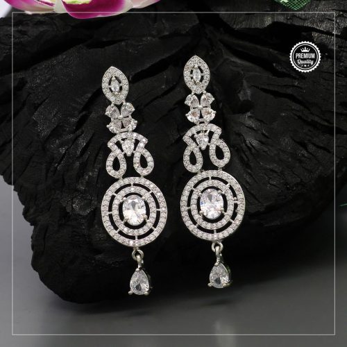 White Color American Diamond Earrings