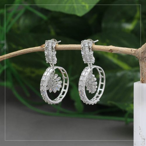 White Color American Diamond Earrings