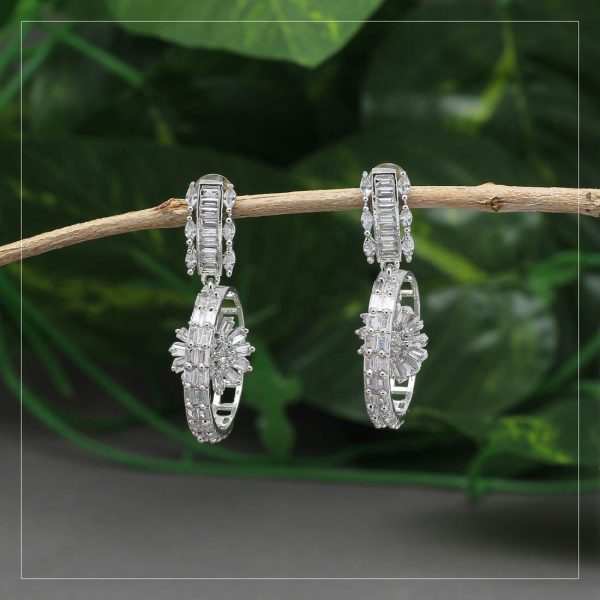 White Color American Diamond Earrings-10104