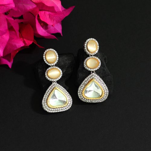 White Color American Diamond Earrings