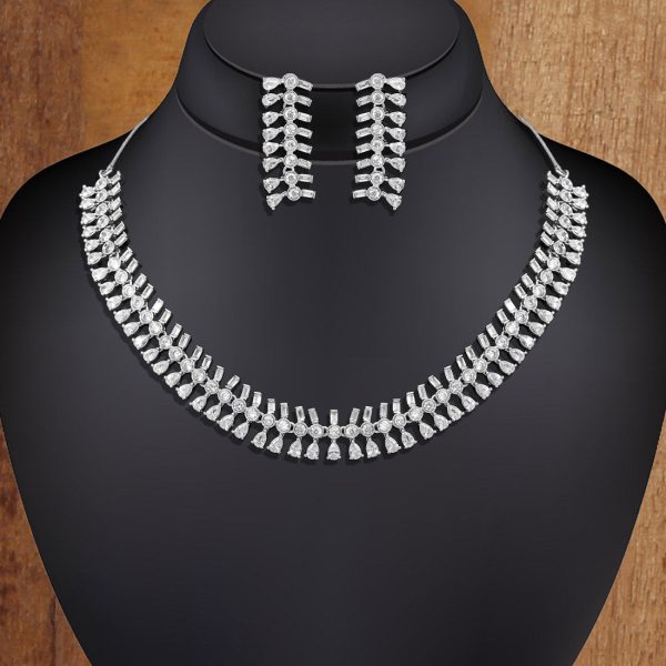 White Color American Diamond Necklaces Set-10348