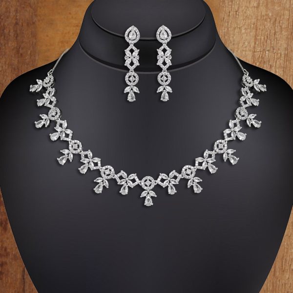White Color American Diamond Necklaces Set-10357