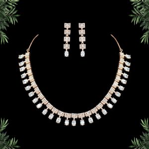 White Color American Diamond Necklaces Set-0