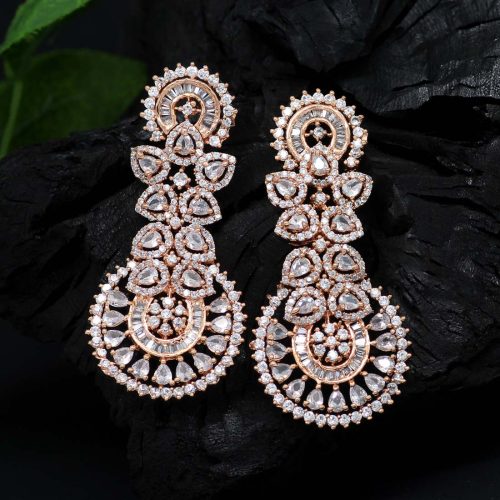 White Color American Diamond Rose Gold Earrings