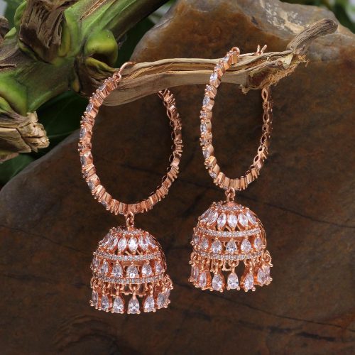 White Color American Diamond Rose Gold Earrings