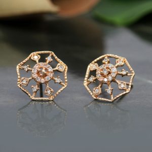 White Color American Diamond Rose Gold Stud Earrings-0