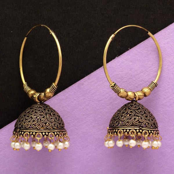 White Color Beads Traditional Jhumka Earrings-0