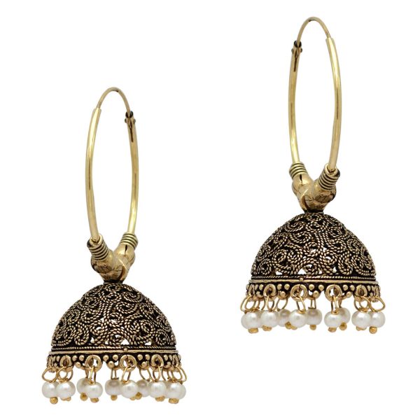 White Color Beads Traditional Jhumka Earrings-10789
