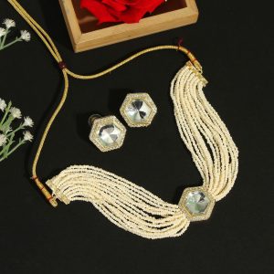 White Color Choker Kundan Necklace Set-0