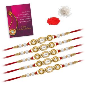 White Color Combo Of 5 Pieces Rakhi-0