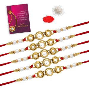 White Color Combo Of 5 Pieces Rakhi-0