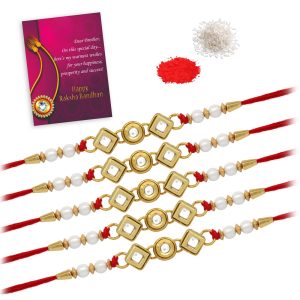 White Color Combo Of 5 Pieces Rakhi-0