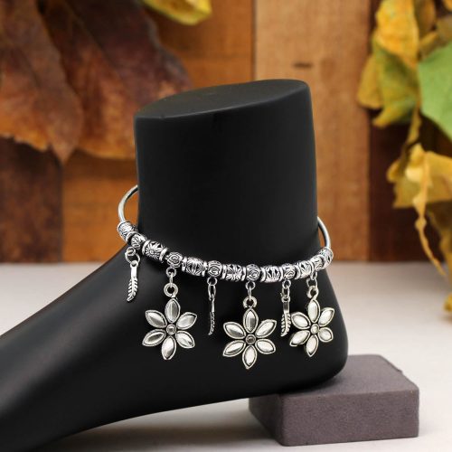 White Color Glass Stone Kada Anklets