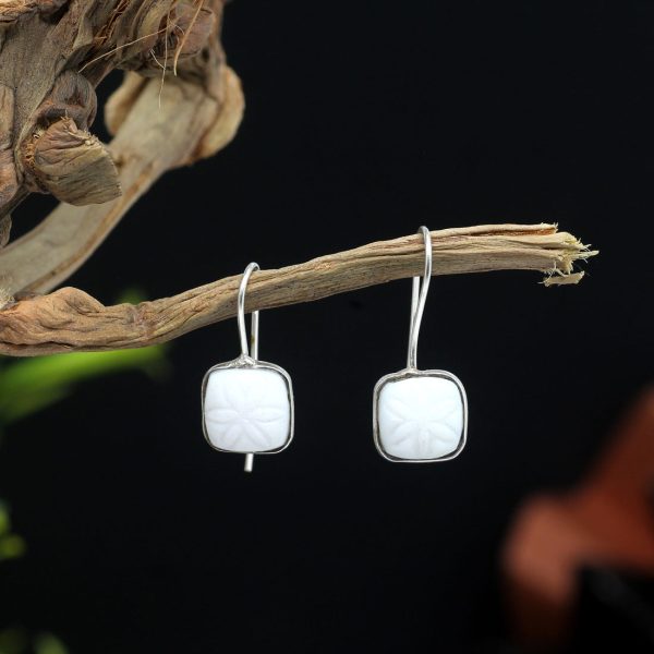 White Color Glass Stone Oxidised Earrings-0
