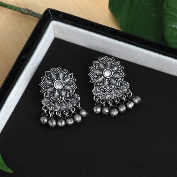 White Color Glass Stone Oxidised Earrings-16087