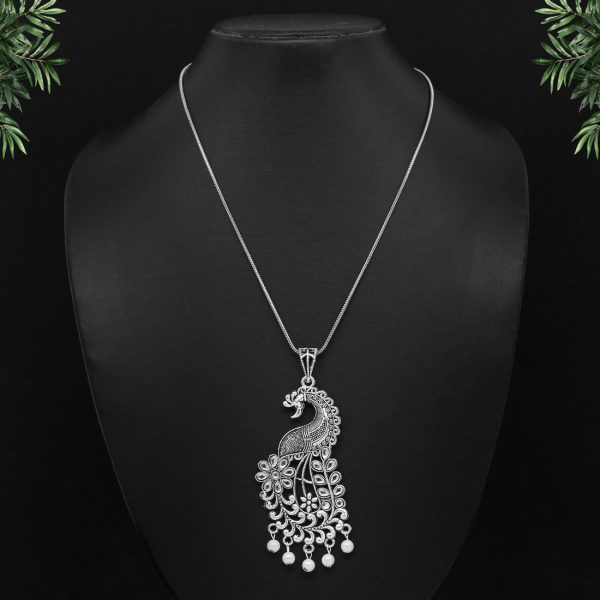 White Color Glass Stone Peacock Insparied Necklace-0