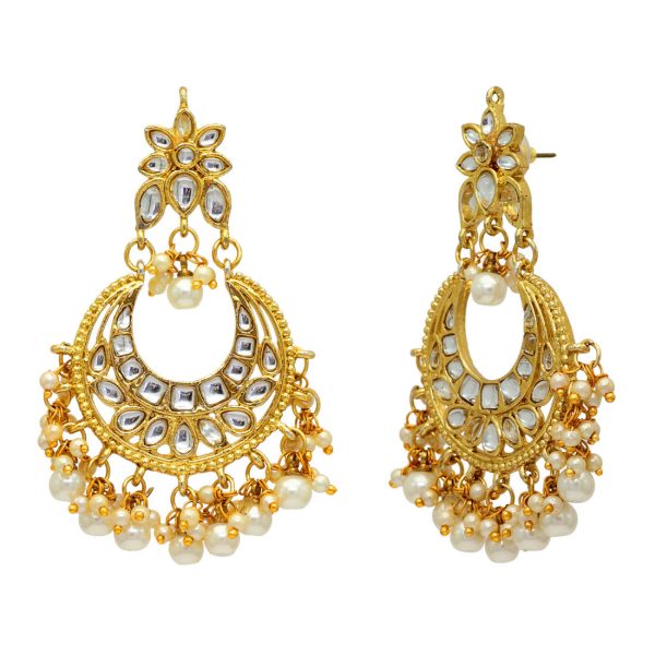 White Color Imitation & Kundan Earrings-14813