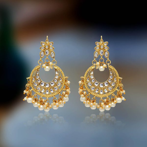 White Color Imitation & Kundan Earrings-14814