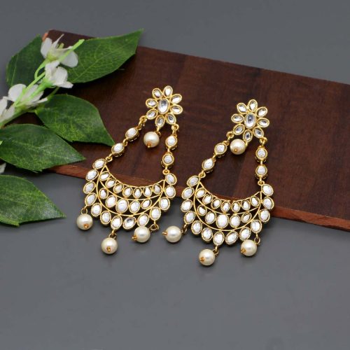 White Color Kundan Dangle Earrings