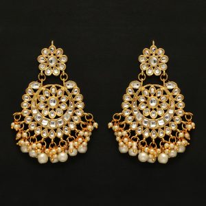 White Color Kundan Earrings For Women-0