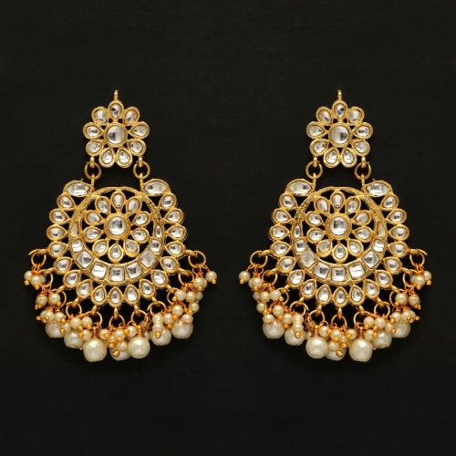 White Color Kundan Earrings For Women