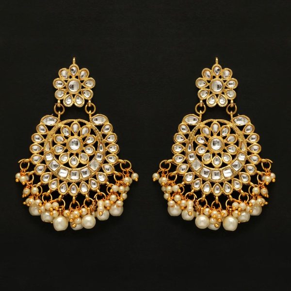 White Color Kundan Earrings For Women-0