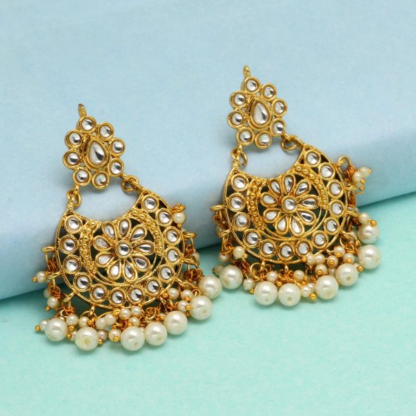 White Color Kundan Earrings For Women-14816