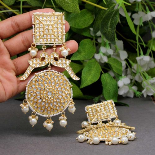 White Color Kundan Earrings