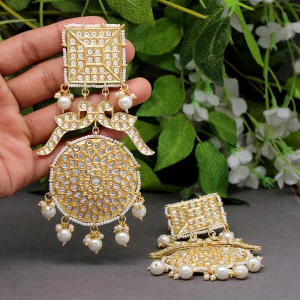 White Color Kundan Earrings-0