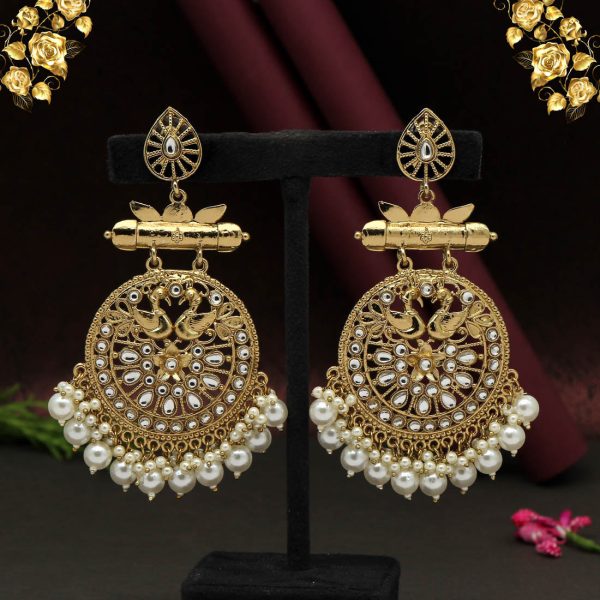 White Color Kundan Earrings-5019