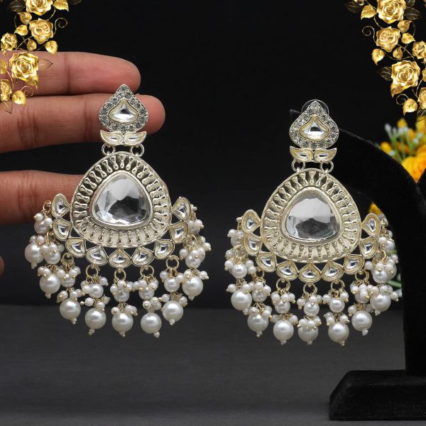 White Color Kundan Earrings-0