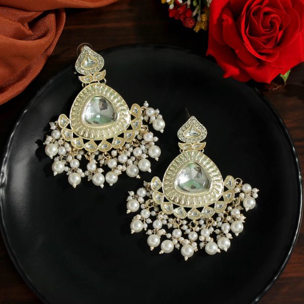 White Color Kundan Earrings-5035