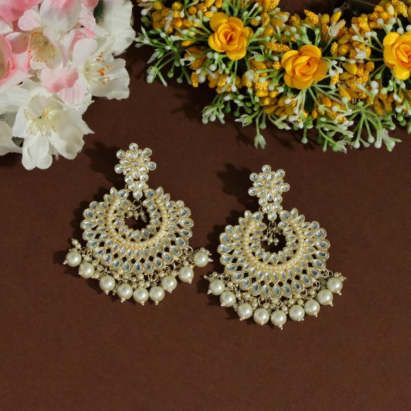 White Color Kundan Earrings-0