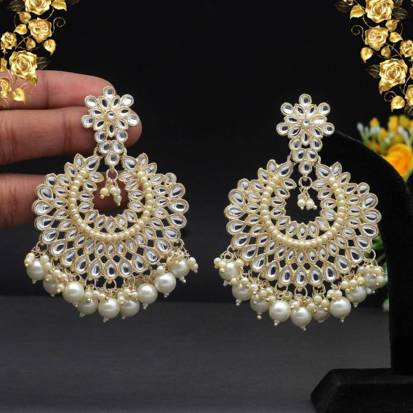 White Color Kundan Earrings-5041