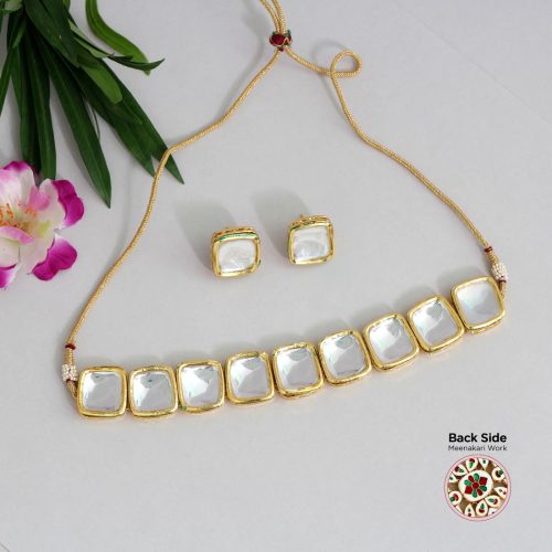 White Color Kundan Meena Necklace Set