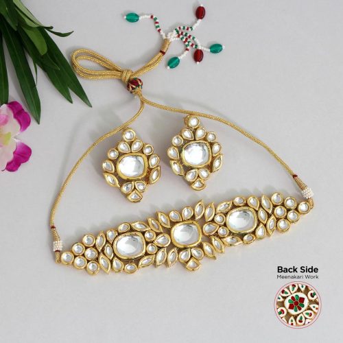 White Color Kundan Meena Necklace Set