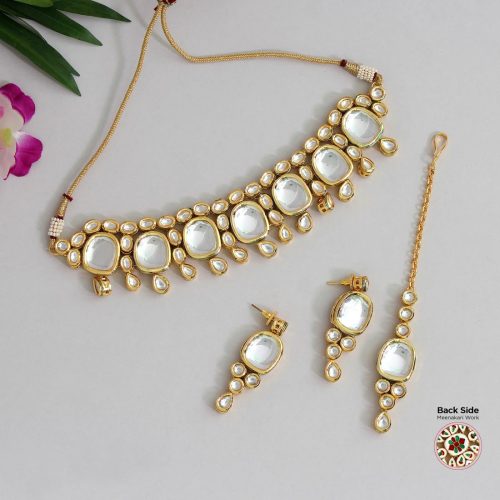 White Color Kundan Meena Necklace Set