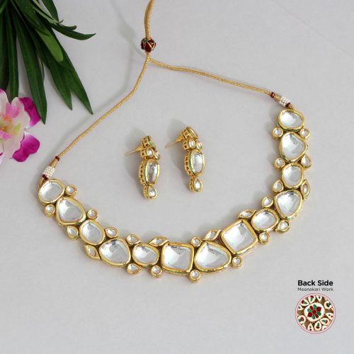 White Color Kundan Meena Necklace Set