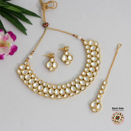 White Color Kundan Meena Necklace Set