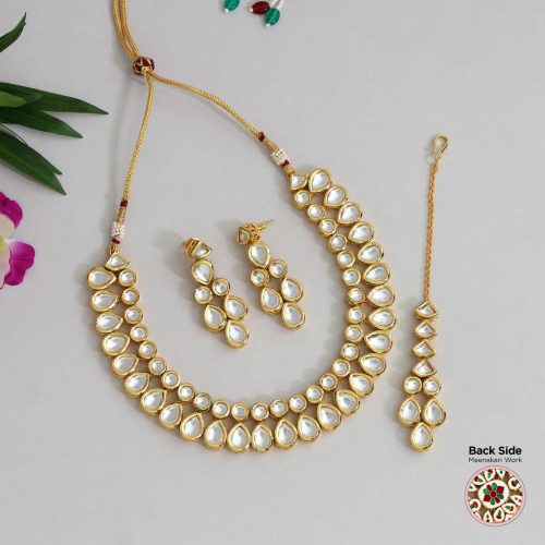 White Color Kundan Meena Necklace Set