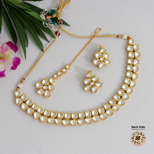 White Color Kundan Meena Necklace Set