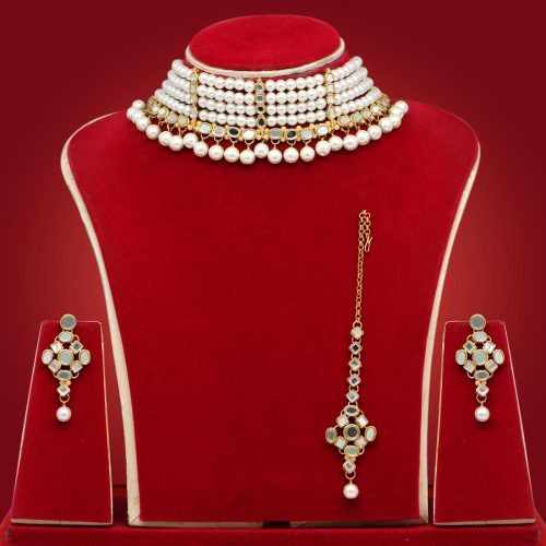White Color Kundan Mirror Necklaces Set