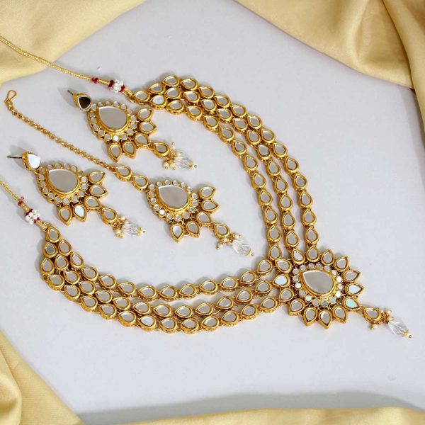 White Color Kundan Mirror Necklaces Set-0