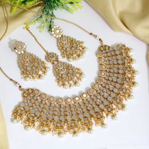 White Color Kundan Mirror Necklaces Set-0